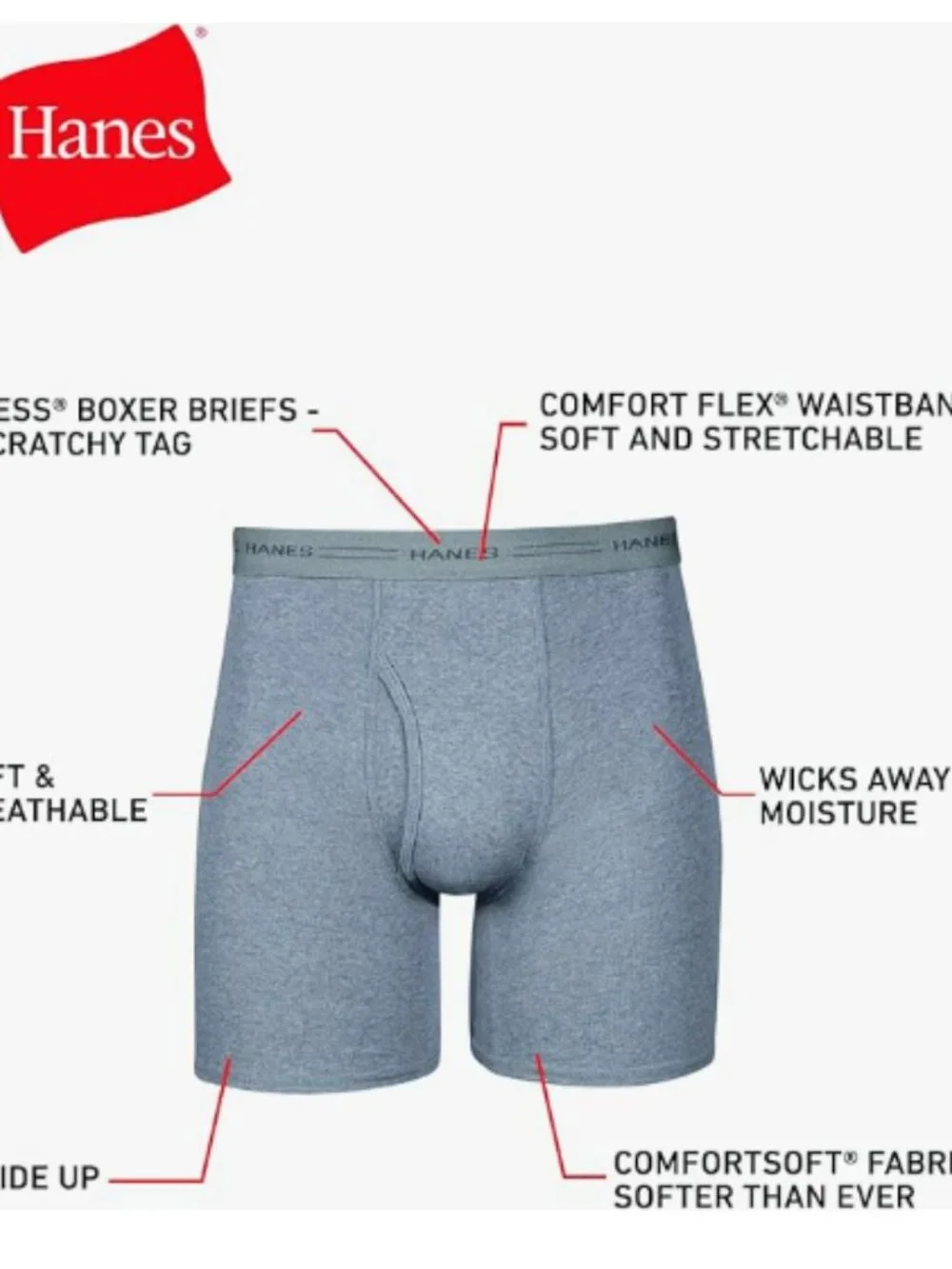 New Hanes 6 Pack Mens Underwear Boxer Briefs, Cool & Breathable Cotton